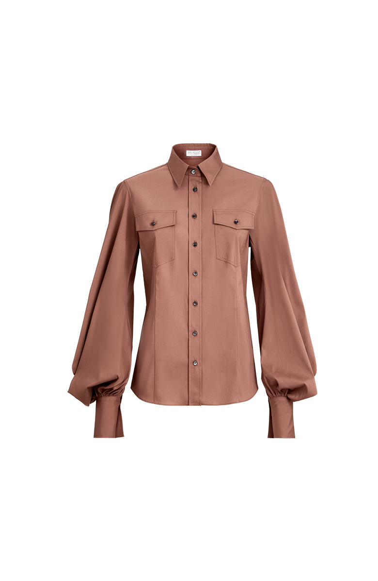 Brunello Cucinelli Stretch poplin shirt with monili, Main, color, Red