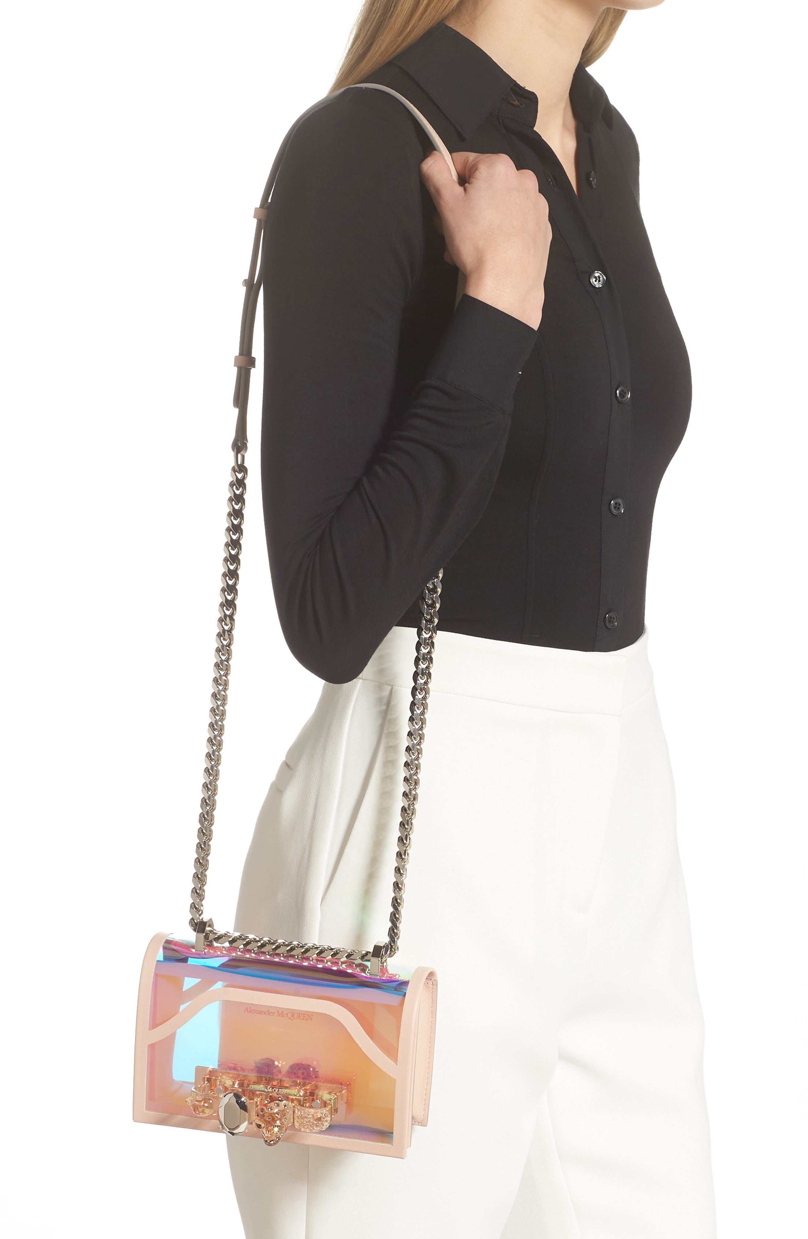 McQueen Alexander McQueen Knuckle Ring Transparent Shoulder Bag, Alternate, color, 