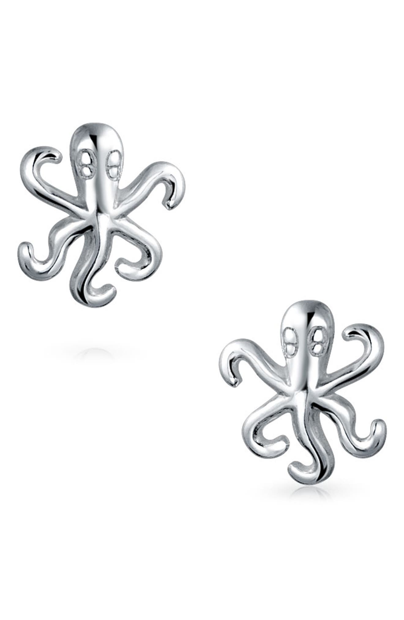 BLING JEWELRY Sterling Silver Octopus Stud Earrings