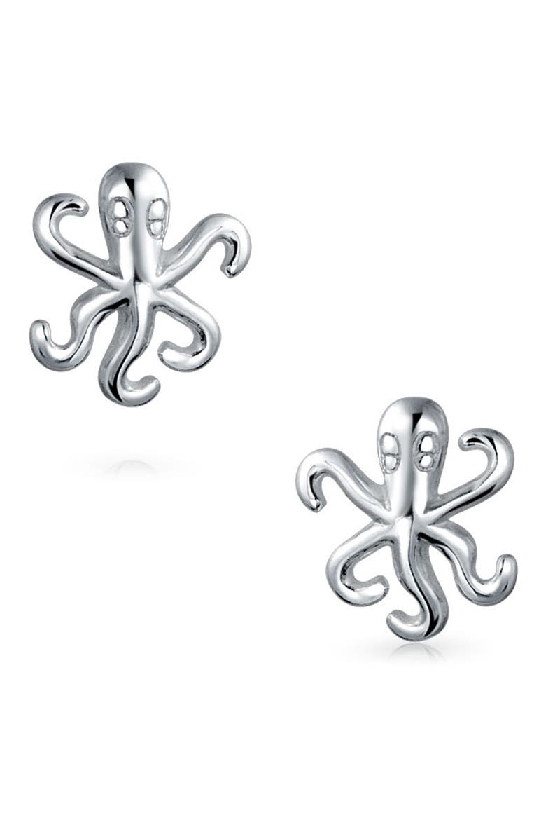 Sterling Silver Octopus Stud Earrings, Main, color, SILVER