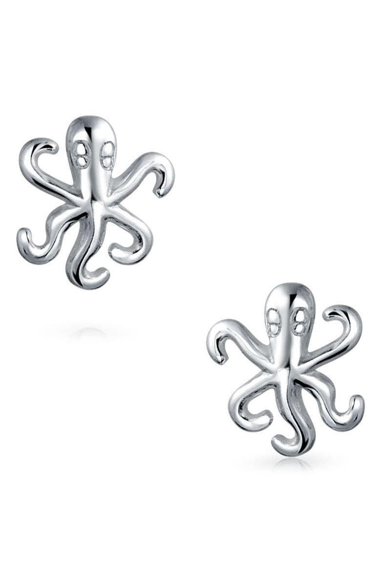 BLING JEWELRY Sterling Silver Octopus Stud Earrings, Main, color, Silver