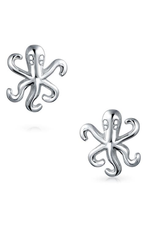 Sterling Silver Octopus Stud Earrings