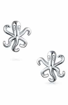 BLING JEWELRY Sterling Silver Octopus Stud Earrings