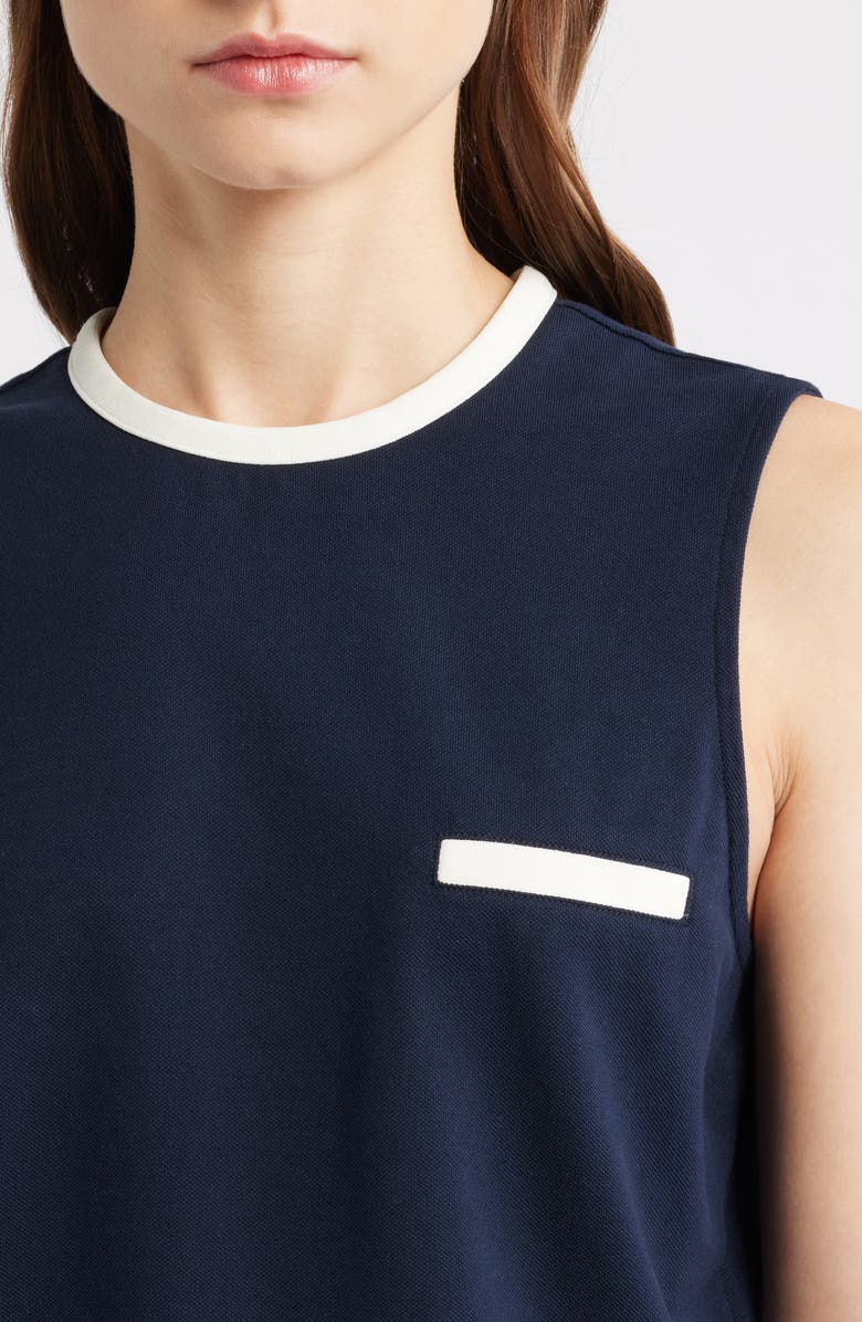 FRAME The Tipped Piqué Pocket Tank, Alternate, color, Navy Multi