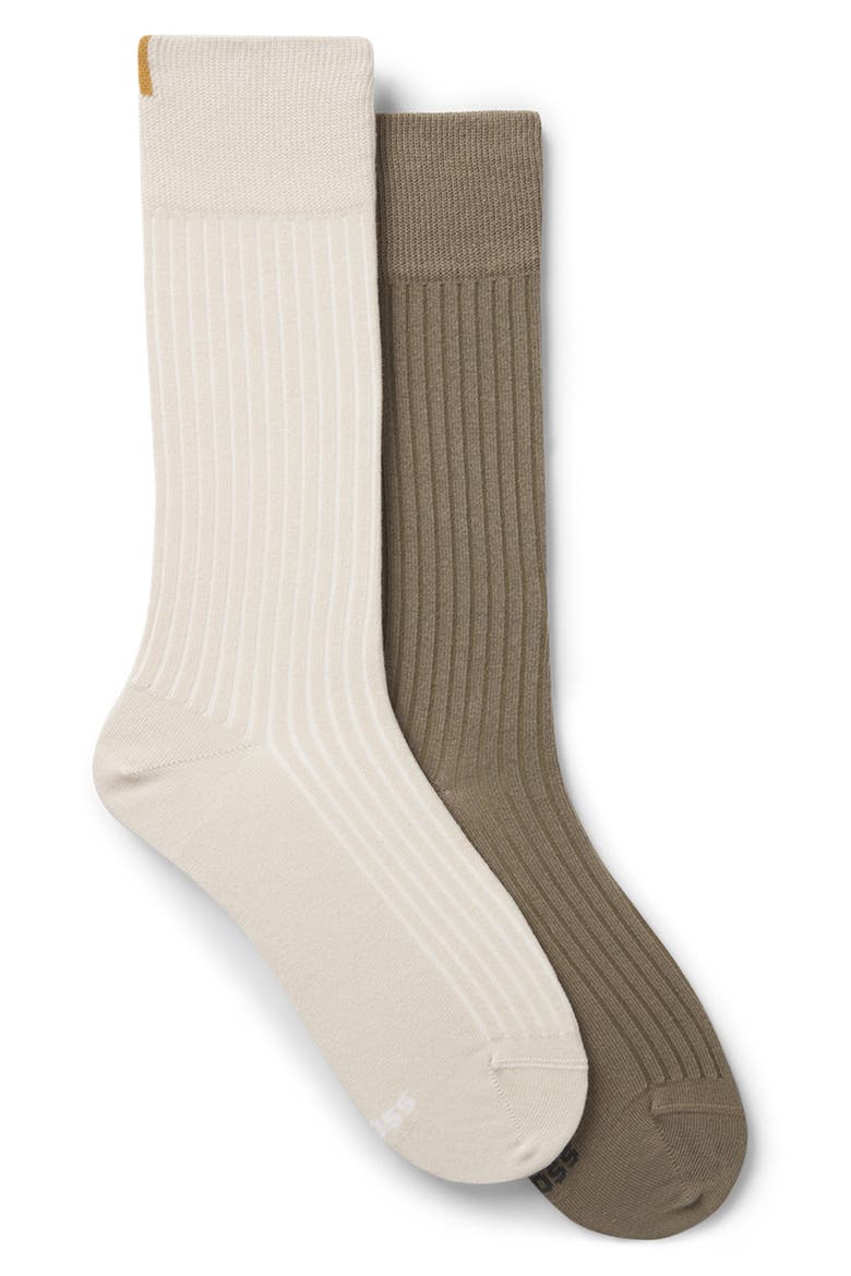 Assorted 2-Pack Solid Cotton Blend Dress Socks, Main, color, LIGHT BEIGE