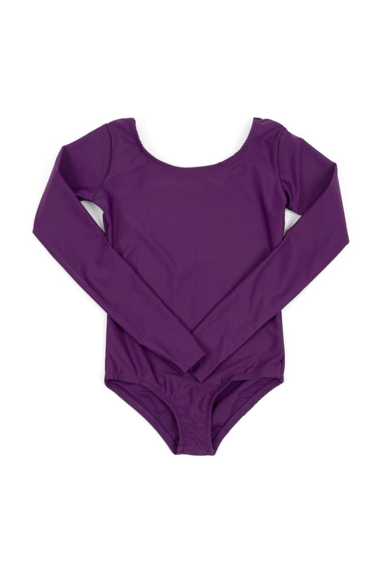 Girls Long Sleeve Leotard, Alternate, color, Dark Purple