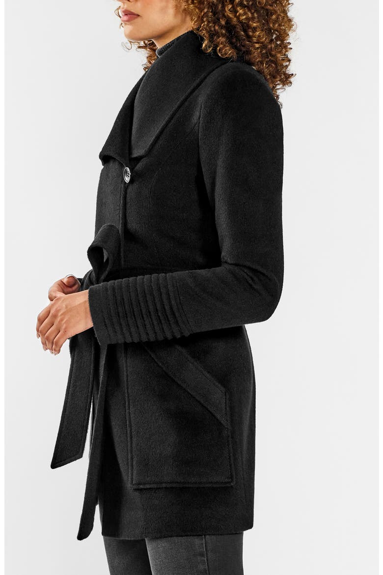 Baby Alpaca & Wool Cropped Wide Collar Wrap Coat, Alternate, color, BLACK