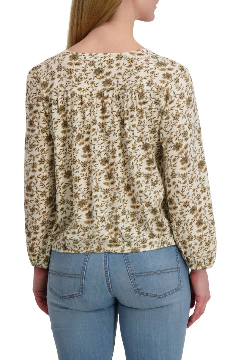 Lucky Brand Floral Long Sleever Bubble Hem Cotton Top, Alternate, color, Cream Floral