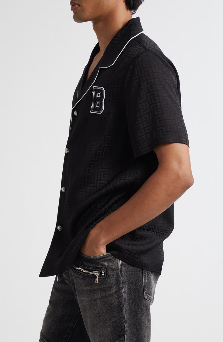 Balmain Tonal Monogram Jacquard Pajama Shirt, Alternate, color, 0Pa Black