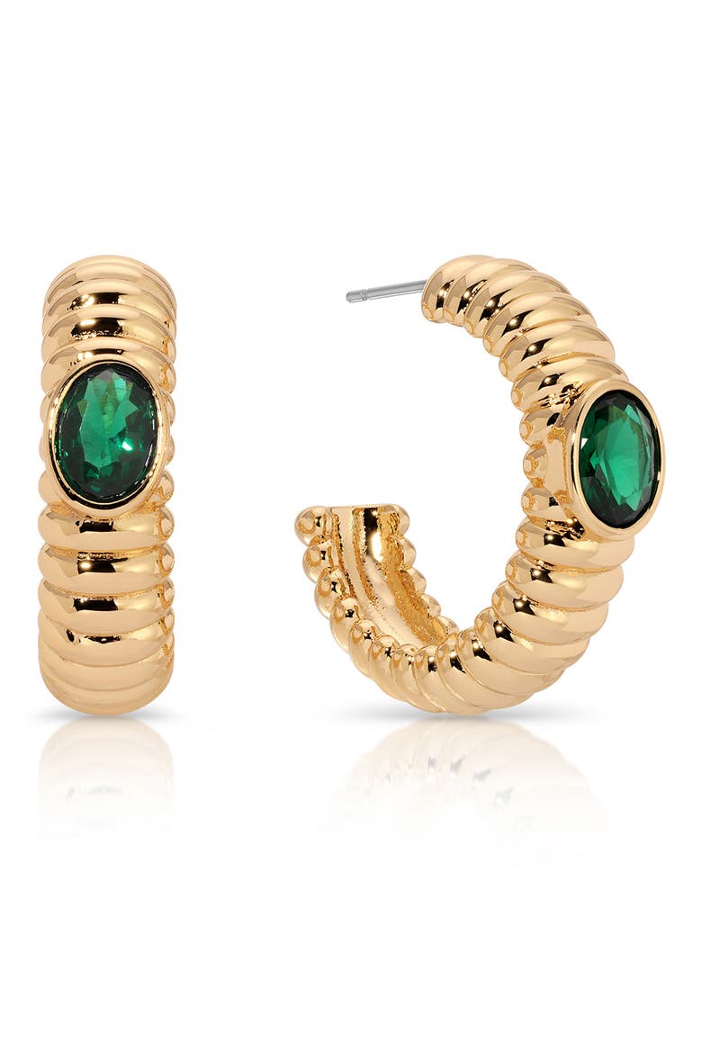 Contemporary Large Textured Hoop Earrings, Alternate, color, GREEN