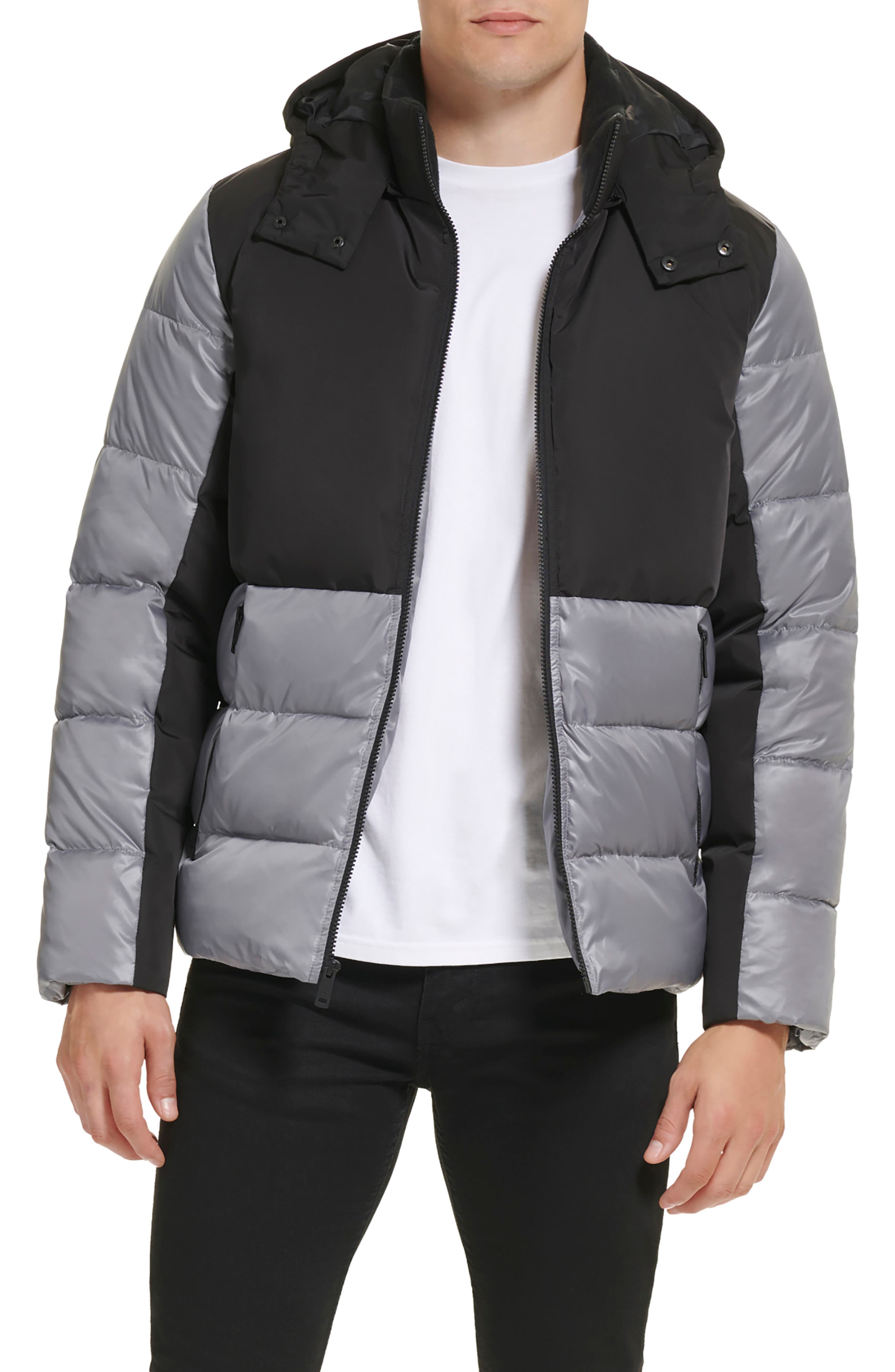 Kenneth Cole New York Colorblock Hooded Water Resistant Puffer Jacket