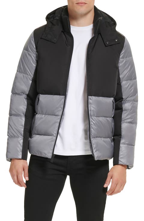 Colorblock Hooded Water Resistant Puffer Jacket