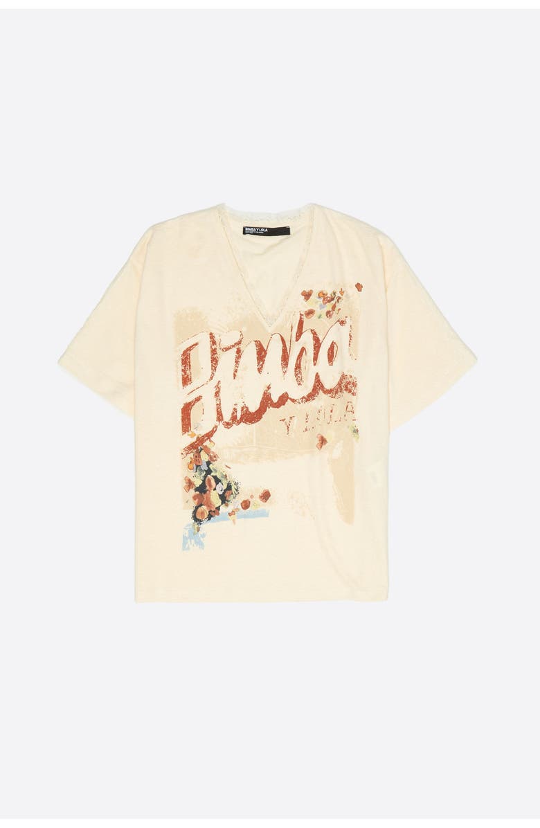 Bimba y Lola Oversize Faded Linen T-Shirt, Main, color, Ivory