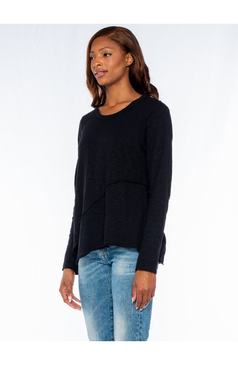 WILT Clothing Crew Long Sleeve Easy Crossover Raw Hem Top, Alternate, color, Black