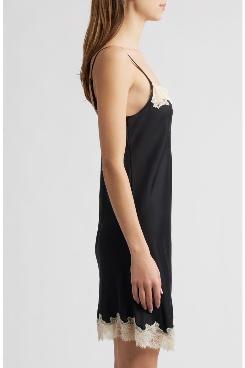 Lace Trim Satin Chemise, Alternate, color, BLACK