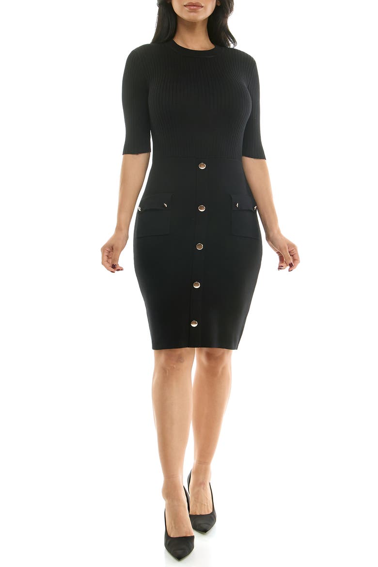 Body-Con Sweater Dress, Main, color, BLACK