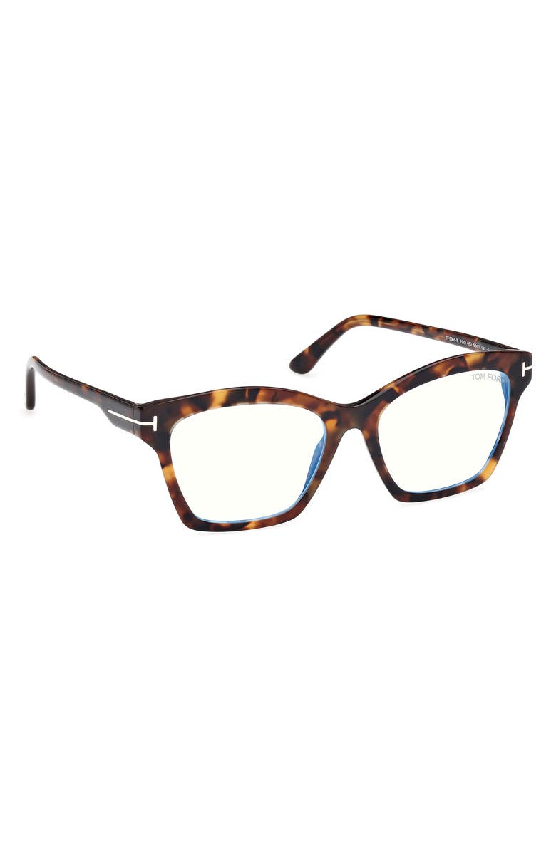 TOM FORD 53mm Square Blue Light Blocking Optical Glasses, Alternate, color, Vintage Havana Eco / T Logo