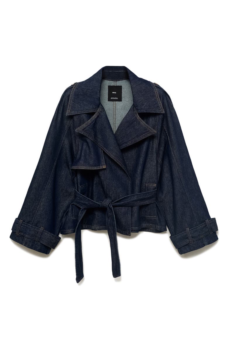MANGO Denim Trench Jacket, Alternate, color, Open Blue