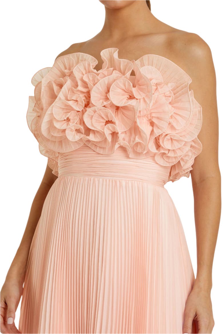 Women's Pleated Chiffon Strapless Gown With Ruffles, Alternate, color, Blush
