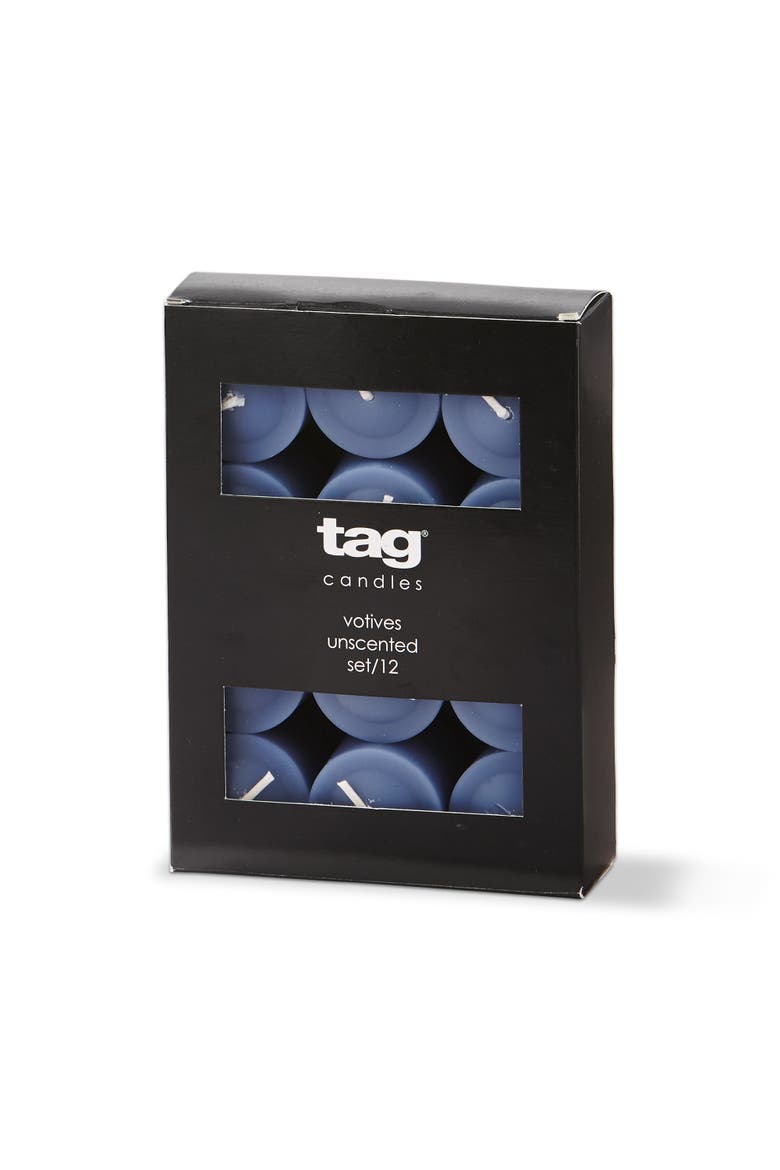 Slate Blue Votive Candles Set of 12 Smokeless Paraffin Wax, Alternate, color, Blue