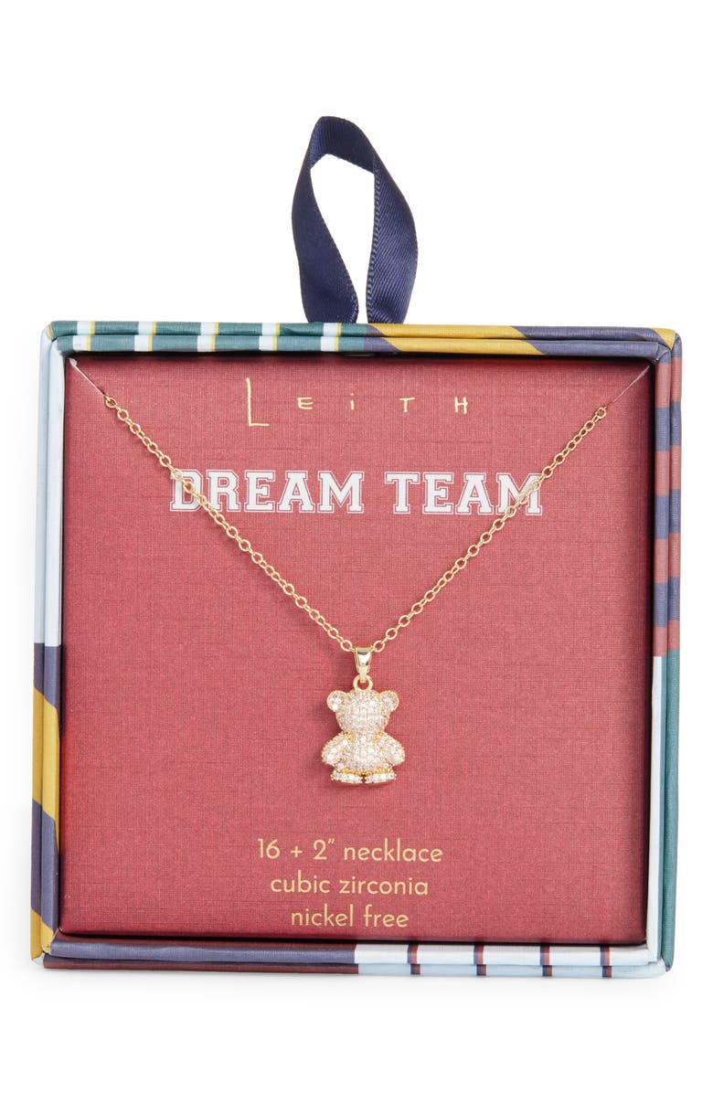 Leith Pavé CZ Teddy Bear Pendant Necklace, Main, color, Clear- Gold