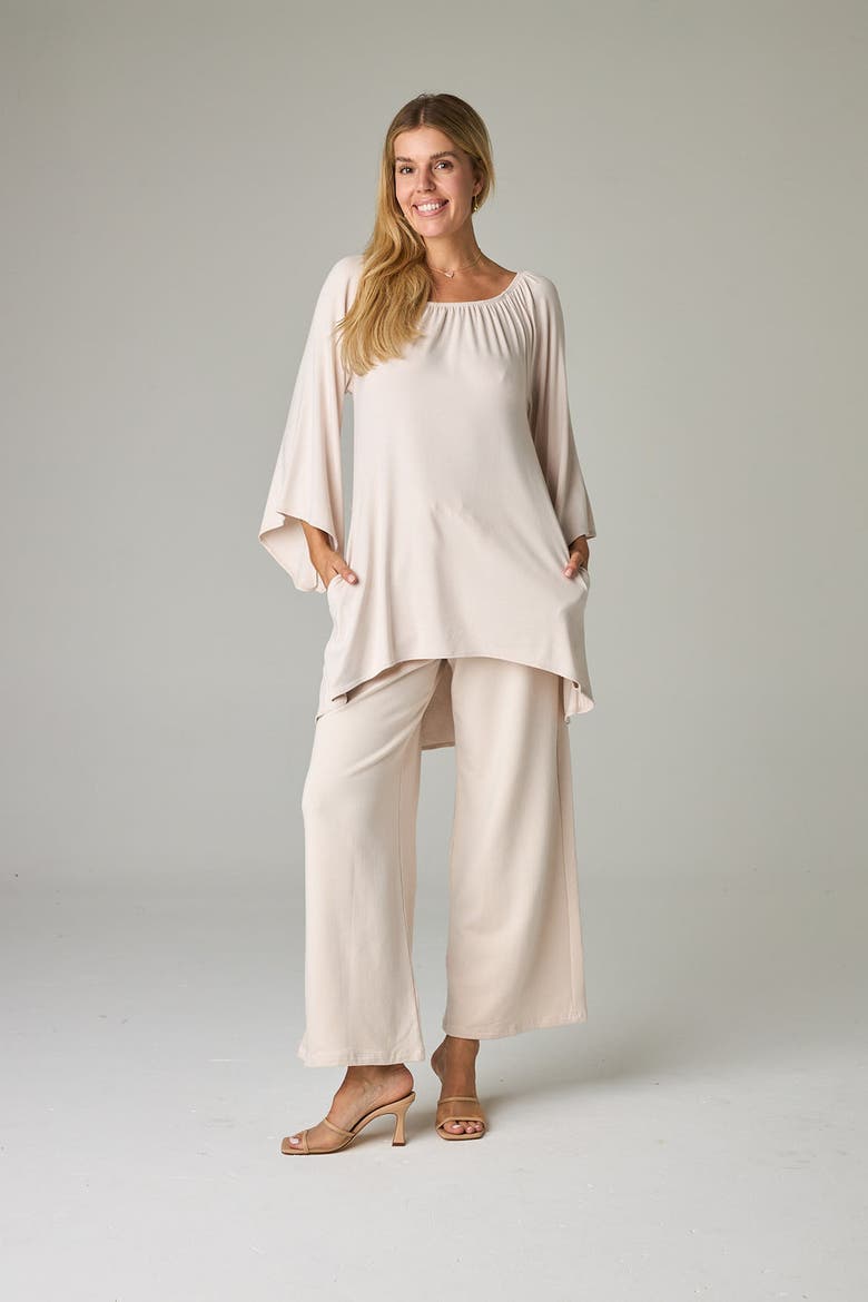 Peyto Eco-Luxe Rib Off-Shoulder Flutter Tunic/Dress - Ultra-Luxe Flow, Alternate, color, Bone