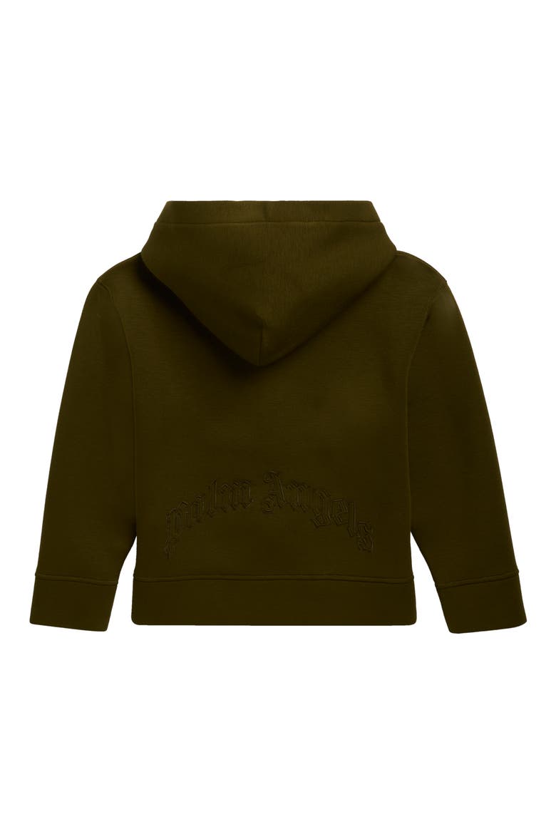Kids' Curved Logo Scuba Knit Full Zip Hoodie, Alternate, color, MILITARY GREEN - OFF WHITE