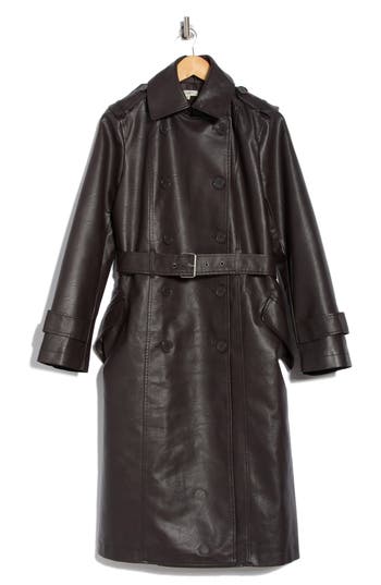 Max Studio Faux Leather Long Trench Coat In Brown