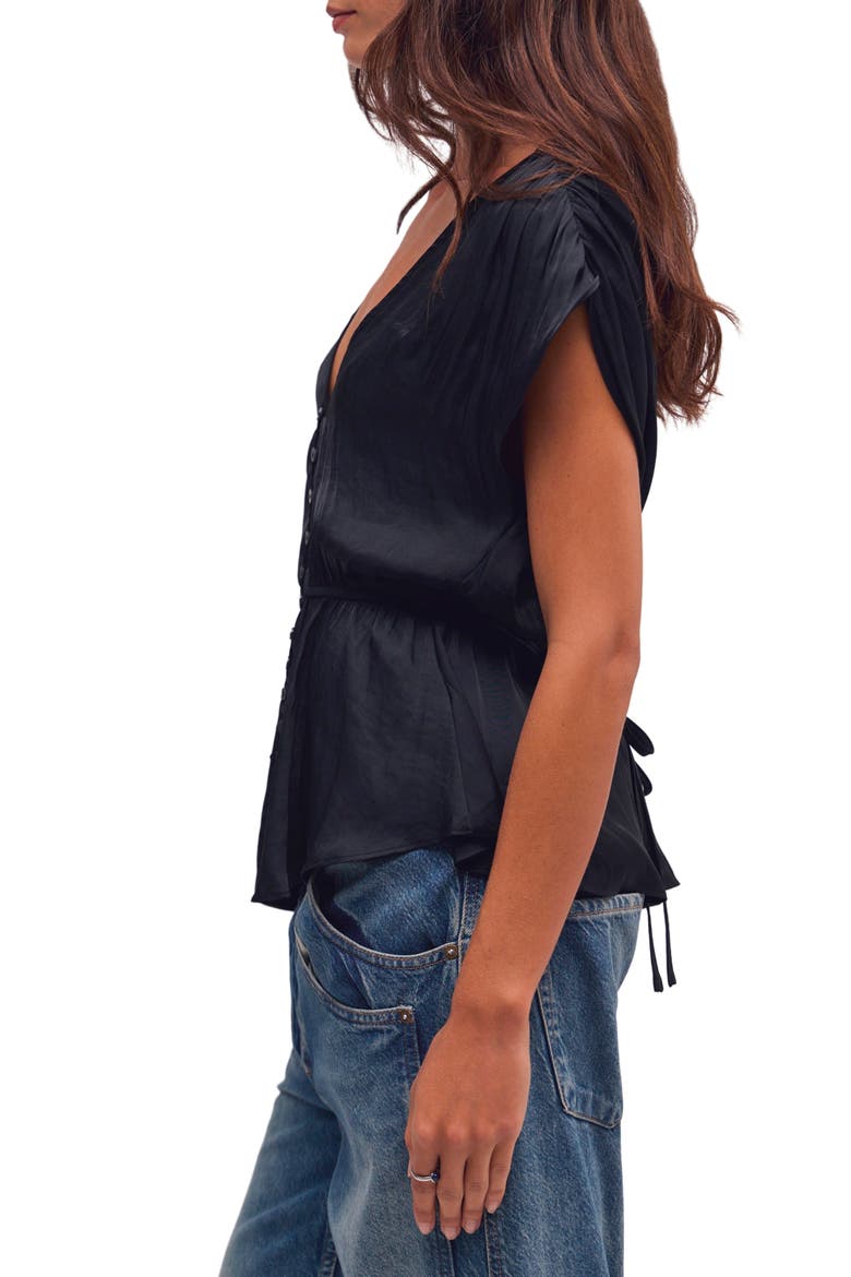 Ash Button-Up Peplum Top, Alternate, color, BLACK