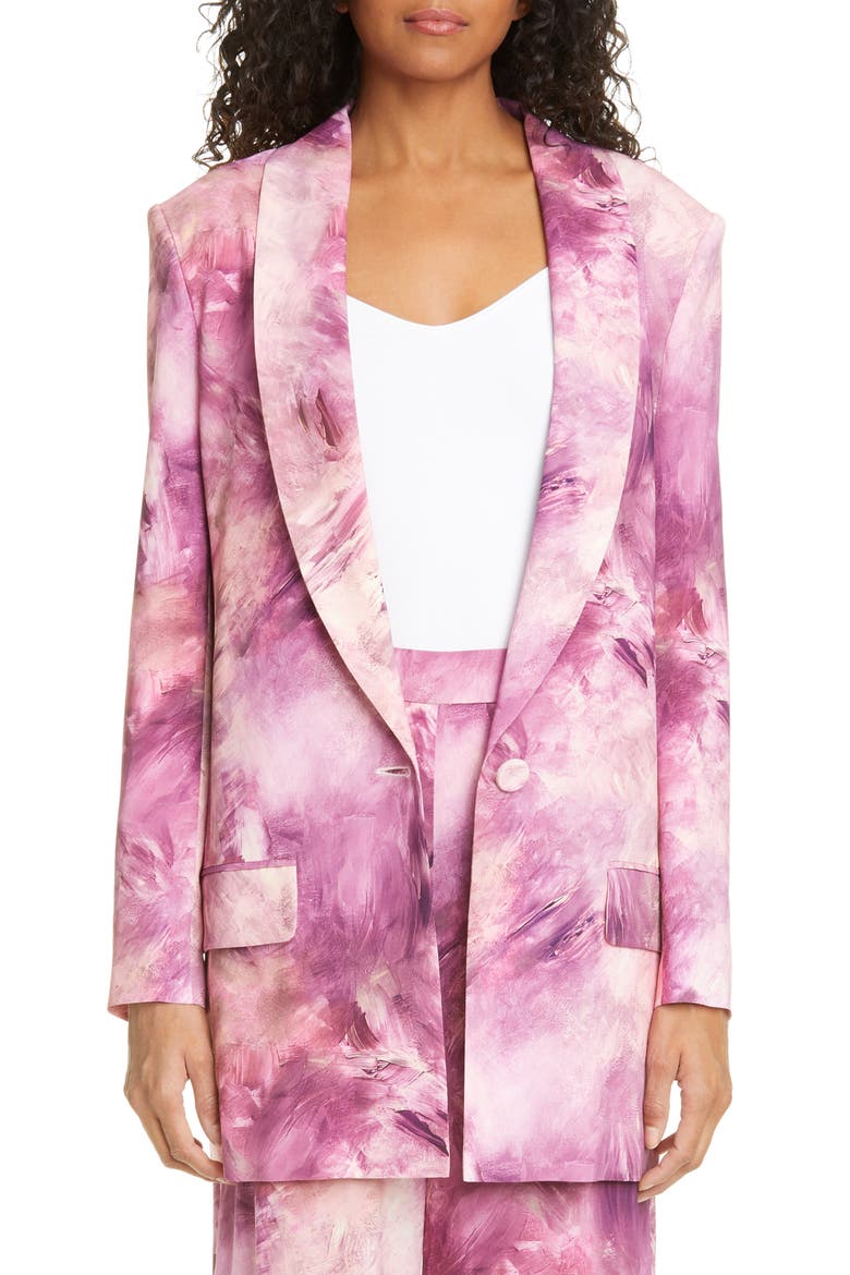 Paint Print Long Blazer, Main, color, 1224 FANTASY PINK