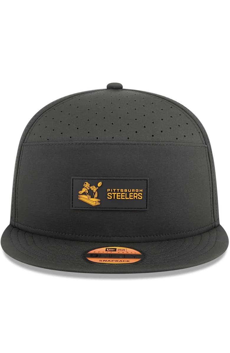 New Era Men's New Era Black Pittsburgh Steelers 2025 Sideline Throwback Split Panel 9FIFTY Snapback Hat, Alternate, color, 