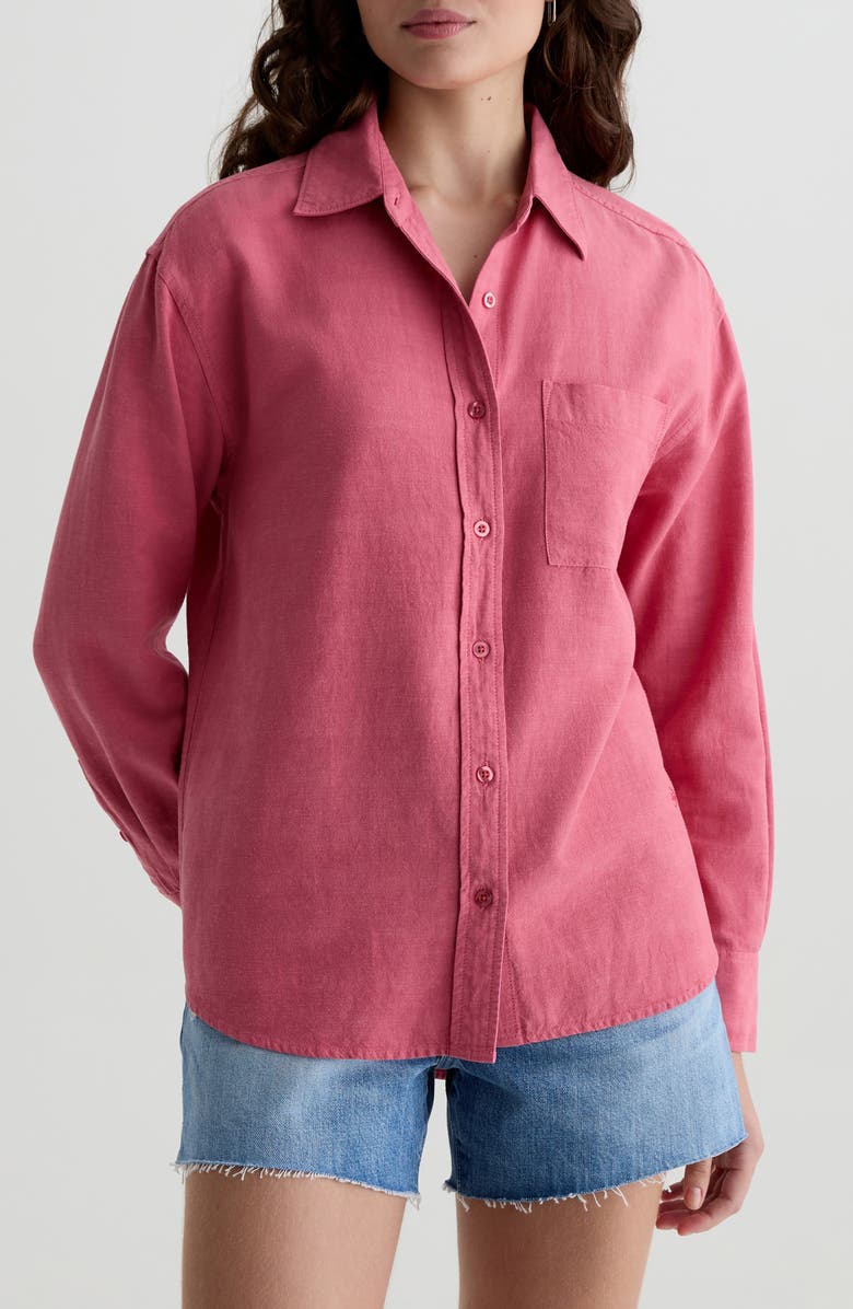 AG Addison Linen Blend Button-Up Shirt, Main, color, Peony