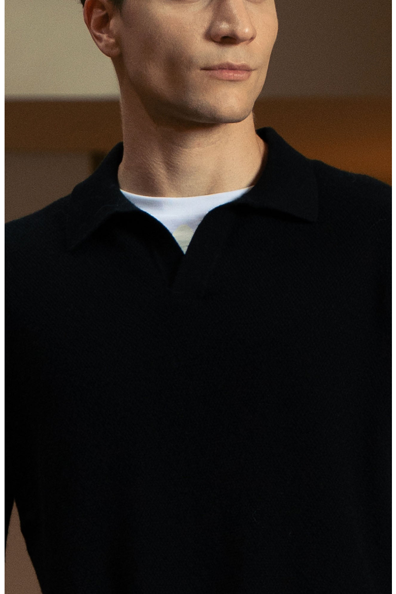 Olivier Birdseye Cashmere Long Sleeve Polo, Alternate, color, Black