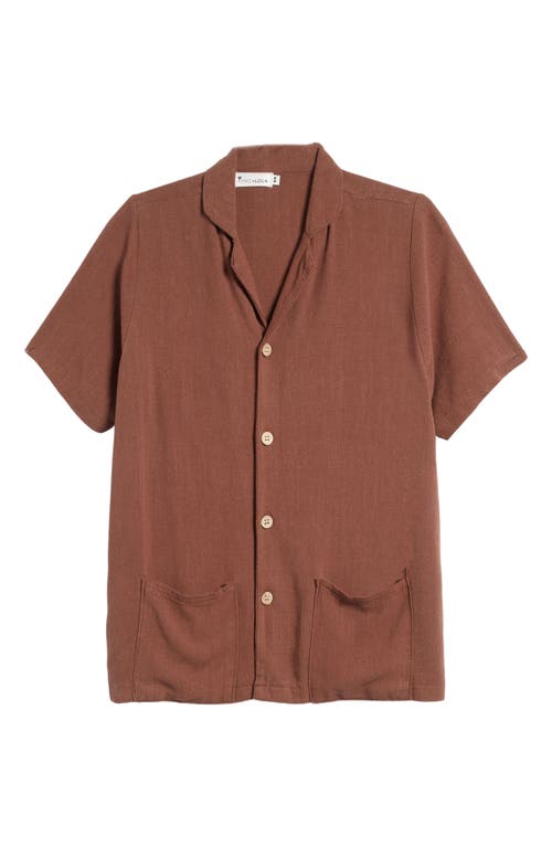 King + Lola Cotton & Linen Button-Up Shirt in Brown