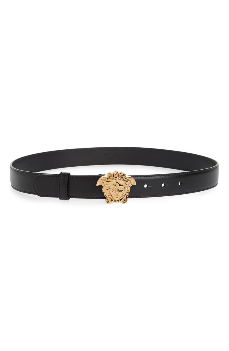 Versace Medusa Leather Belt, Main, color, Black/ Gold