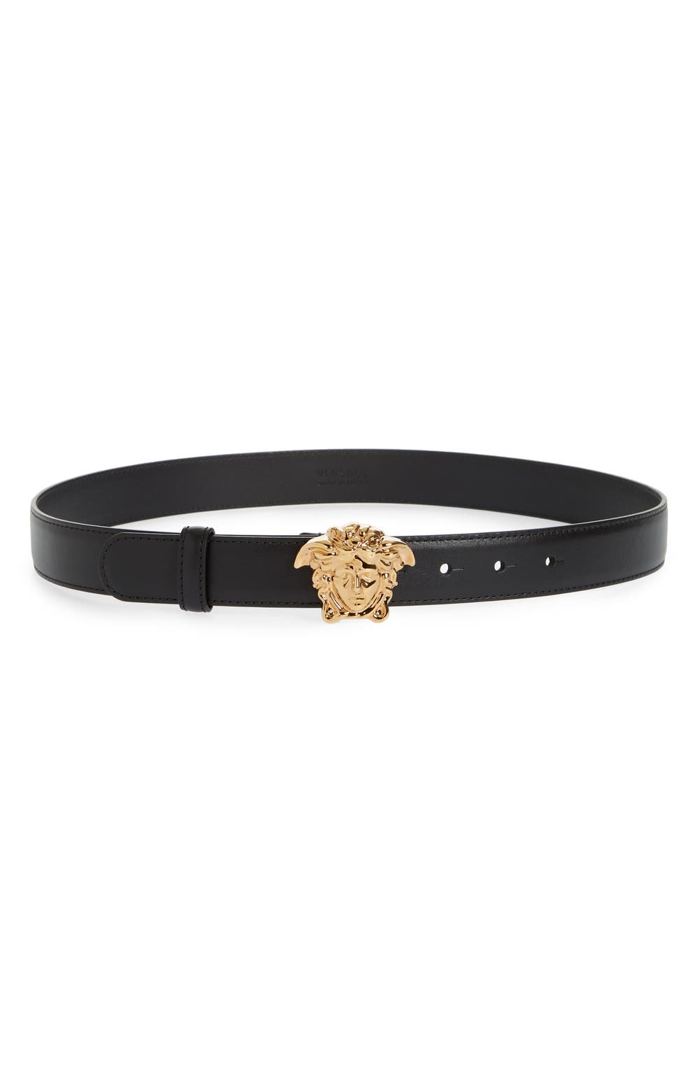 Medusa Leather Belt, color, BLACK/ GOLD