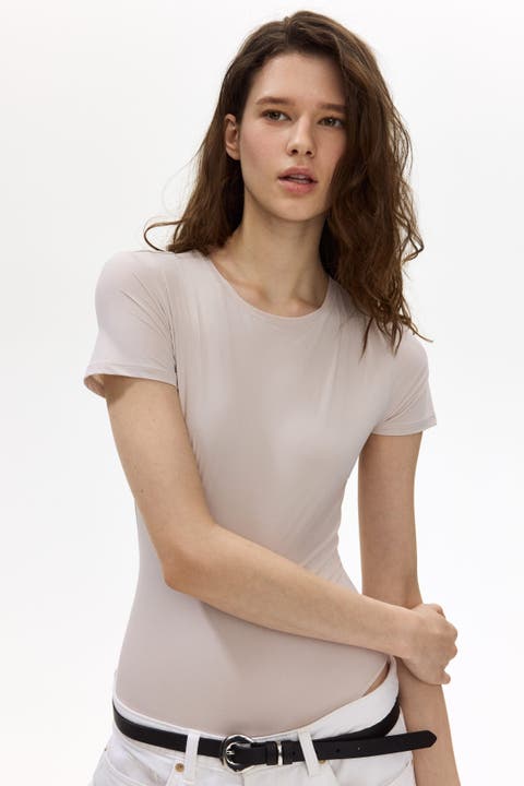 Short-sleeved microfiber bodysuit