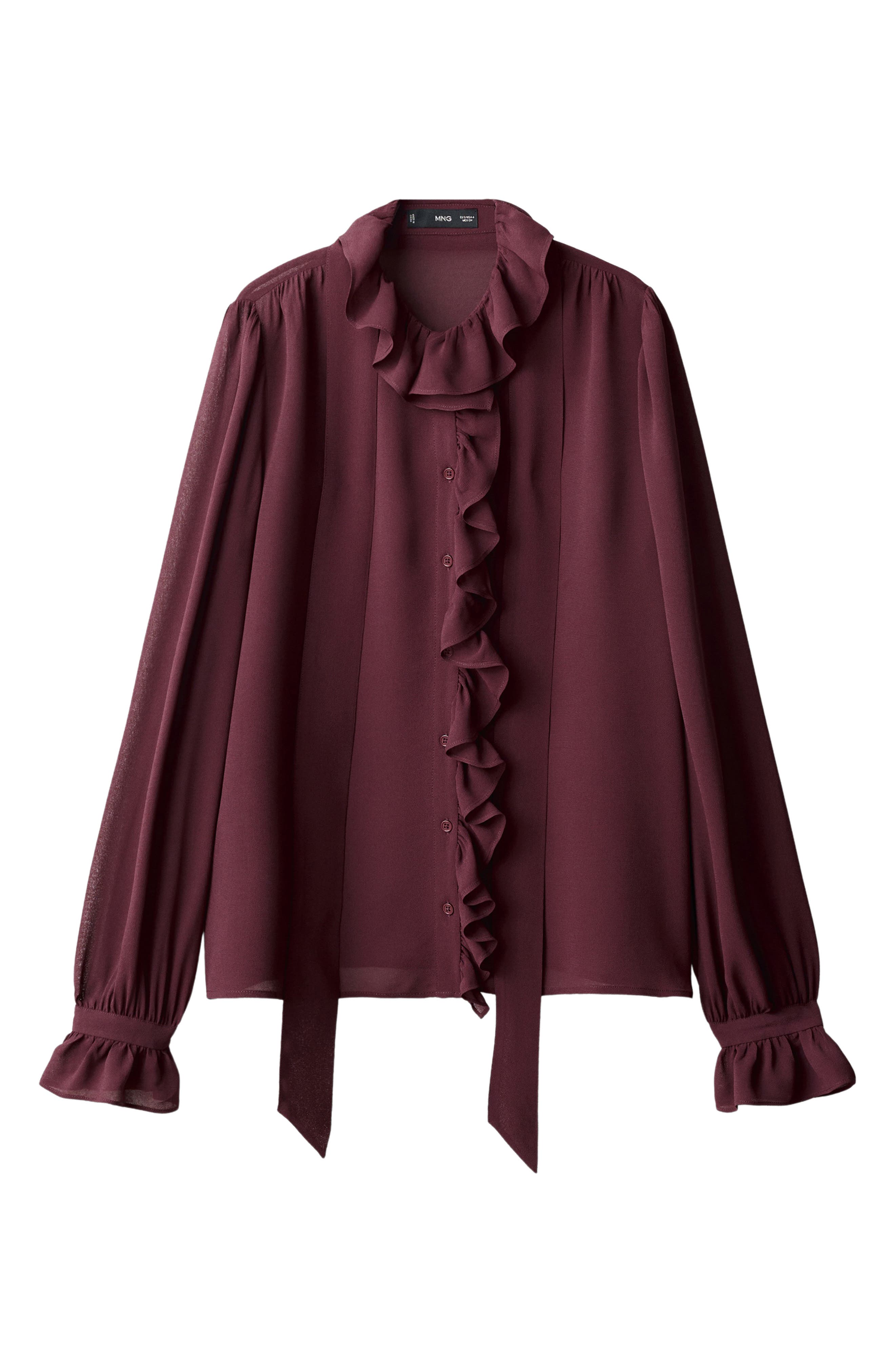 MANGO Ruffle Front Button Top