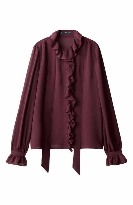 MANGO Ruffle Front Button Top