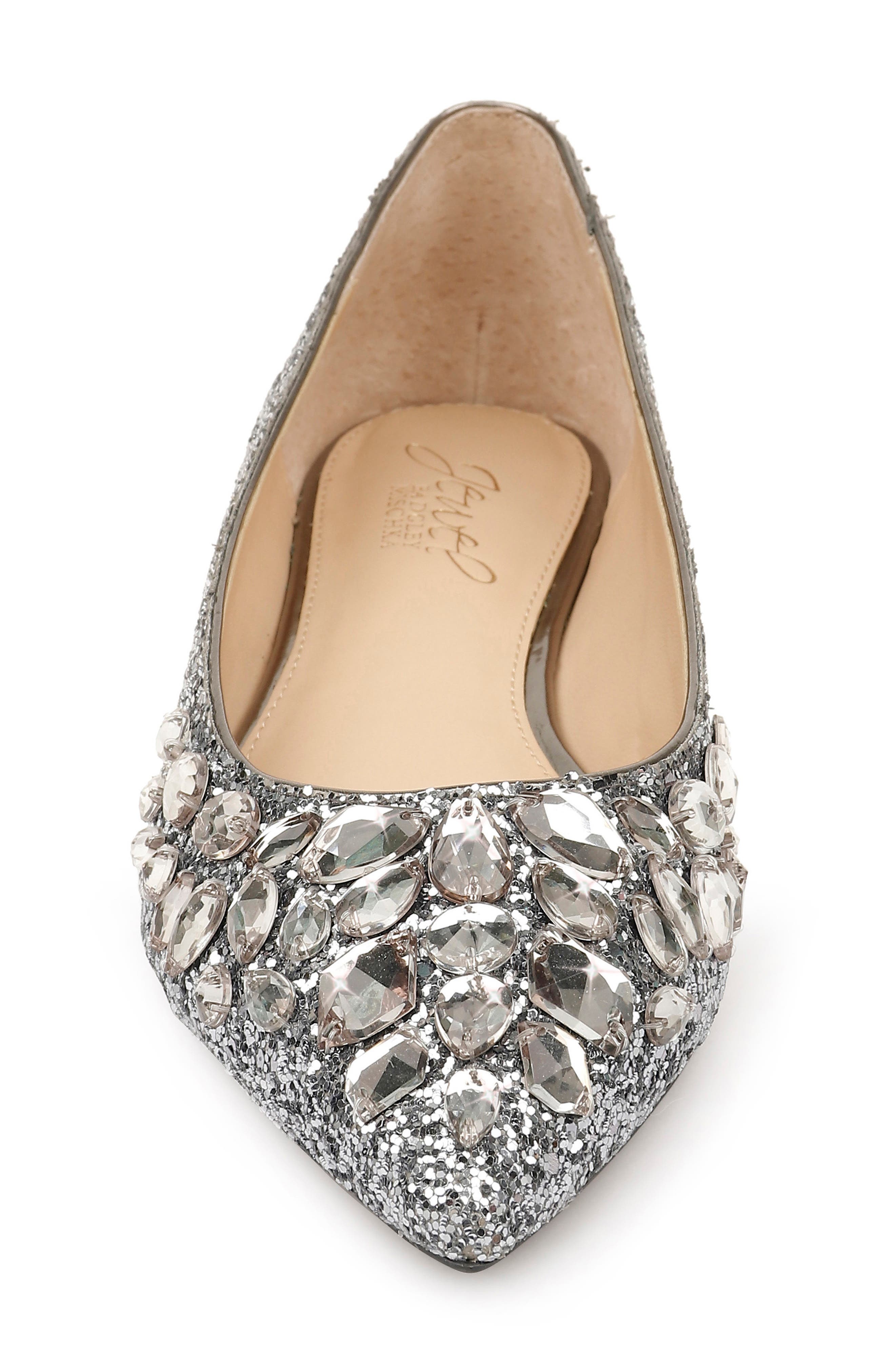 Jewel Badgley Mischka Ulanni Embellished Pointed Toe Glitter Flat, Alternate, color, 
