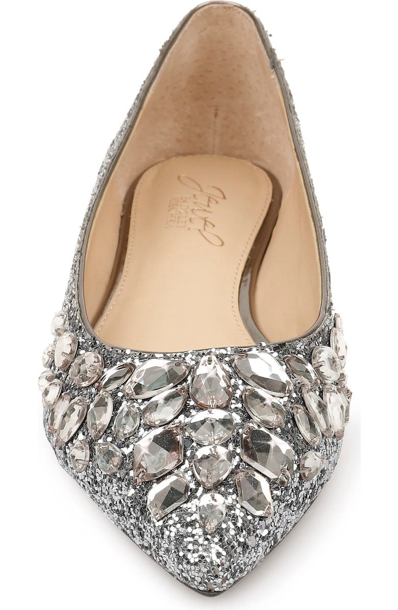 Jewel Badgley Mischka Ulanni Embellished Pointed Toe Glitter Flat, Alternate, color,