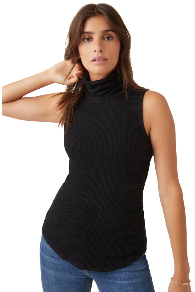 Turtleneck Sleeveless Ribbed Sweater, Alternate, color, BLACK