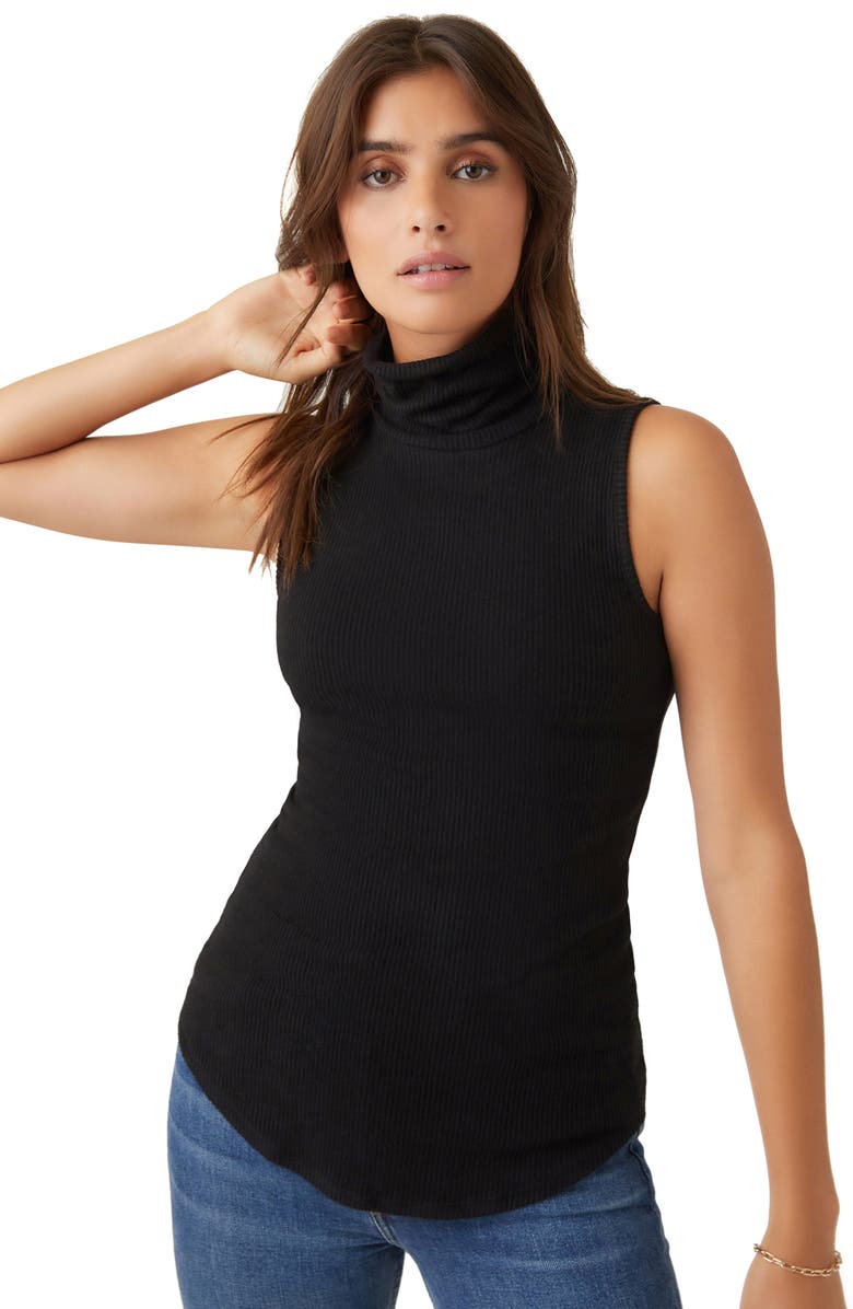 FIFTEEN TWENTY Turtleneck Sleeveless Ribbed Sweater, Alternate, color, Black