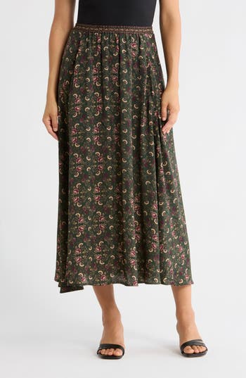 Max Studio Satin Midi Skirt In Brown
