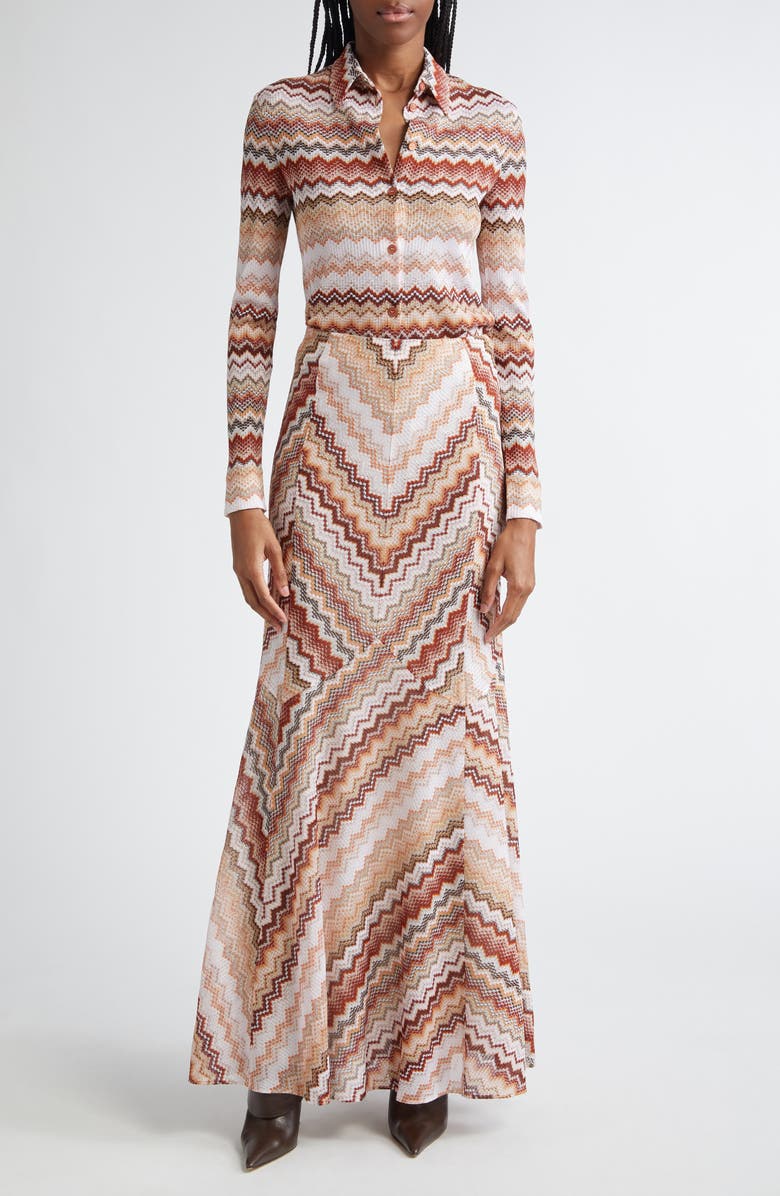 Missoni Metallic Zigzag Maxi Skirt, Alternate, color,