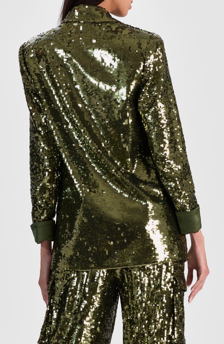 Alice + Olivia Quincy Oversized Sequin Blazer, Alternate, color, Dark Olive