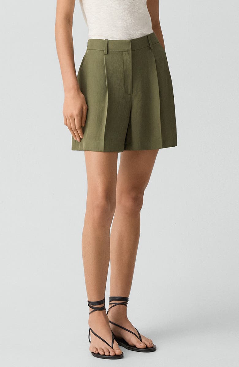 Theory Pleated Shorts, Alternate, color, Forest Moss