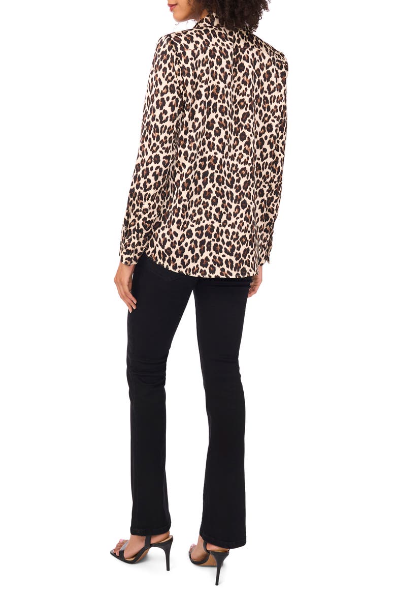 Print Button-Up Shirt, Alternate, color, RICH BLACK LEOPARD