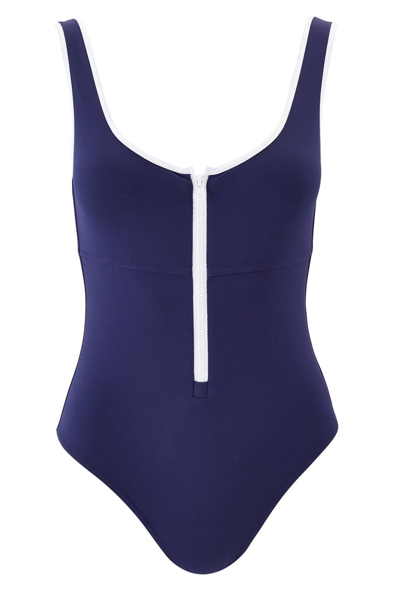 Bellino Zip-Up One-Piece Swimsuit, Alternate, color, NAVY