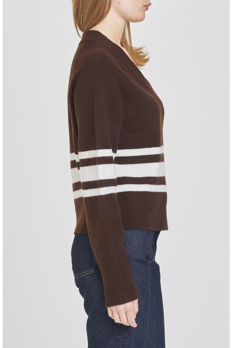 Resse Placed Stripe V-Neck Sweater, Alternate, color, ESPRESSO